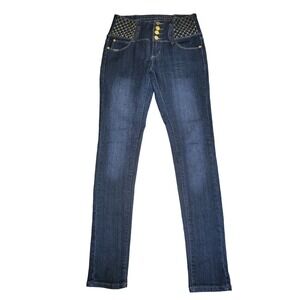 Queen High Waisted‎ Jeans Women Sz 7 Denim Straight Leg Multi Button Rhinestone